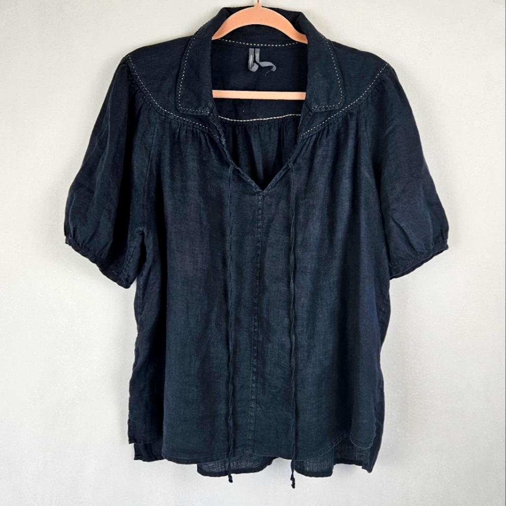 Anthropologie Black Linen Boxy Oversized Blouse Size Large